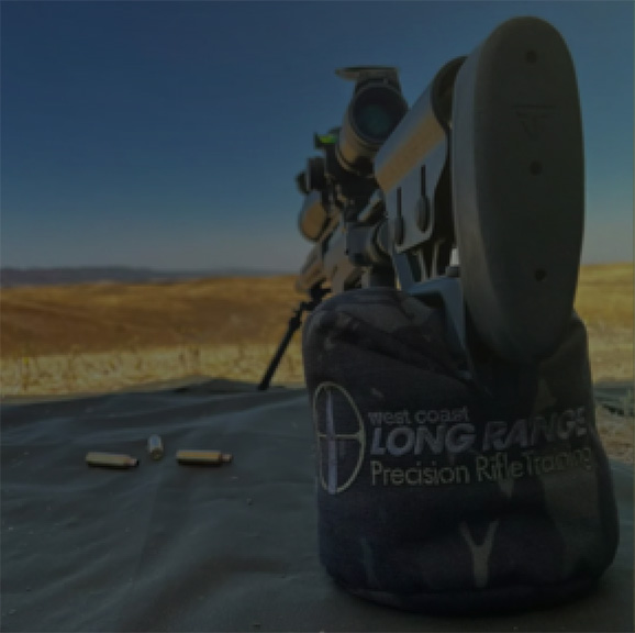 Precision shooting rifle in prone position.